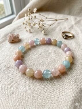 ✨ Beautiful 8 mm Pastel Morganite Beaded Stretch Bracelet ✨